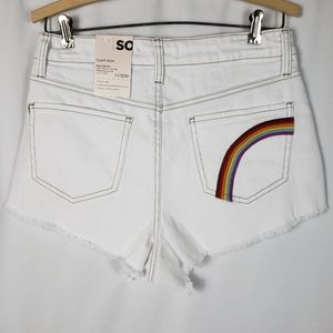 White Denim Pride Rainbow Shorts